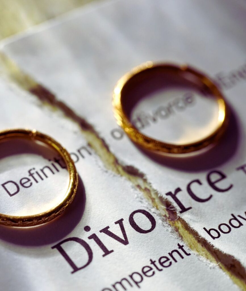 Image of a divorce decree with two wedding bands